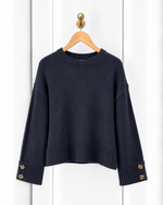 Load image into Gallery viewer, Button Cuff Cotton Blend Crew Neck Sweater
