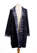 Load image into Gallery viewer, Navy &amp; Navy Plaid Water-Repellent, Reversible Trench Coat
