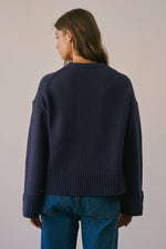Load image into Gallery viewer, Button Cuff Cotton Blend Crew Neck Sweater
