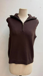 Load image into Gallery viewer, Sleeveless knit pullover with zip-up stand collar
