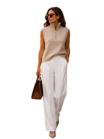 Load image into Gallery viewer, Sleeveless knit pullover with zip-up stand collar
