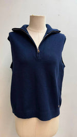 Load image into Gallery viewer, Sleeveless knit pullover with zip-up stand collar
