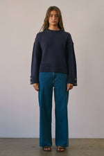 Load image into Gallery viewer, Button Cuff Cotton Blend Crew Neck Sweater
