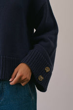 Load image into Gallery viewer, Button Cuff Cotton Blend Crew Neck Sweater
