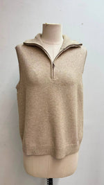 Load image into Gallery viewer, Sleeveless knit pullover with zip-up stand collar
